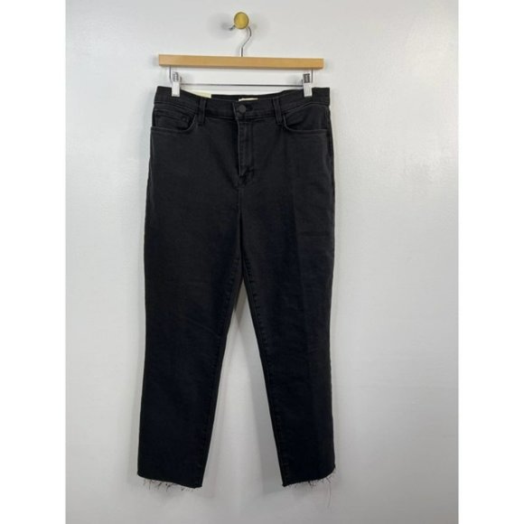 L'Agence Sada High Rise Frayed Hem Cropped Slim Denim Jean Black Size: 30 NWT - Picture 2 of 7